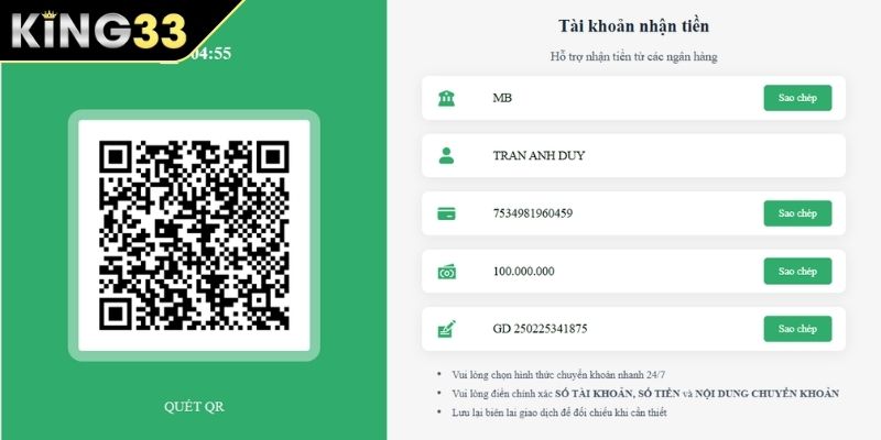 Các lưu ý quan trọng cần thiết khi hội viên nạp tiền KING33