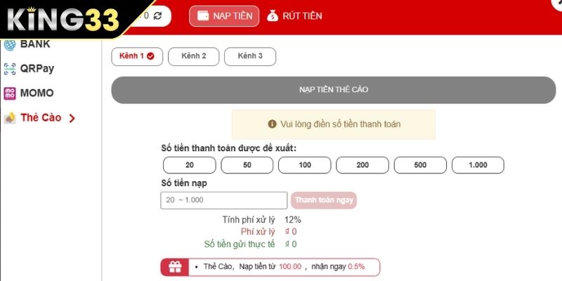 Những quy định cơ bản cần ghi nhớ để nạp tiền KING33